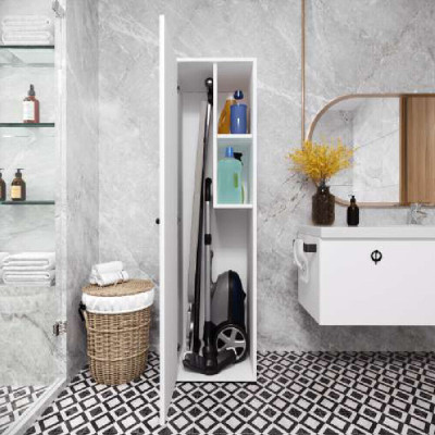 Bathroom Bathroom Cabinet Modern Design with Shelves White Rectangular Modern