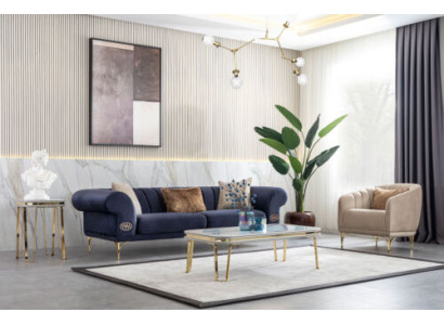 Modern Blue -Beige Sofa set Designer 3+1 -Seater Luxury Living room Armchair