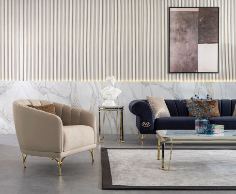 Modern Blue -Beige Sofa set Designer 3+1 -Seater Luxury Living room Armchair