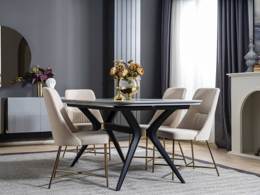 Gray and White Dining room Furniture Dining table Luxury 4x Upholstered Chairs Modern Set