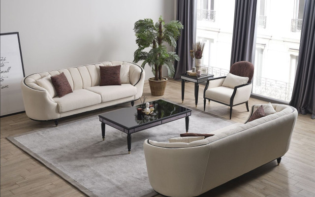White living room set sofa set 3+3+1 coffee table side table 5 pieces