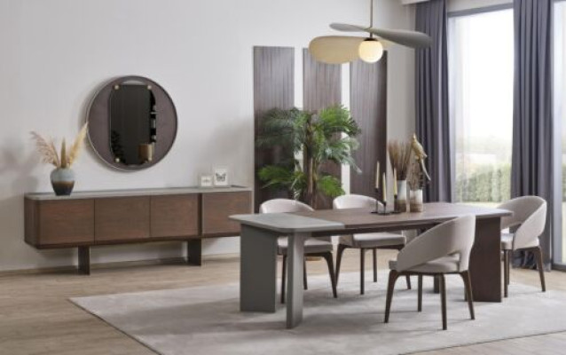 Large Dining room Suite Designer Dining table 4x Chairs Sideboard Mirror