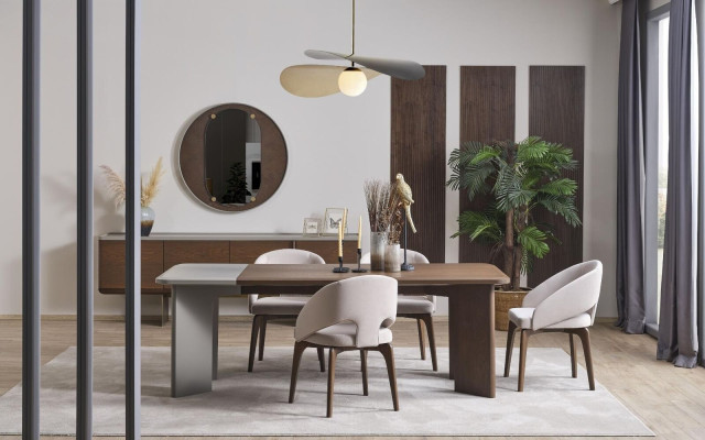 Large Dining room Suite Designer Dining table 4x Chairs Sideboard Mirror