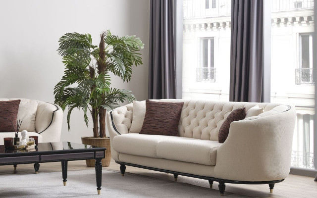 White living room set sofa set 3+3+1 coffee table side table 5 pieces