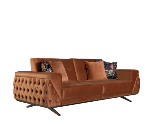 Brown Textile Three Seater Chesterfield 3-Seater Living room Upholstery Couch