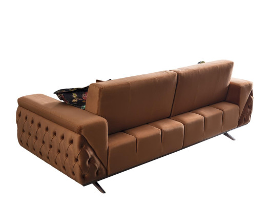 Brown Textile Three Seater Chesterfield 3-Seater Living room Upholstery Couch