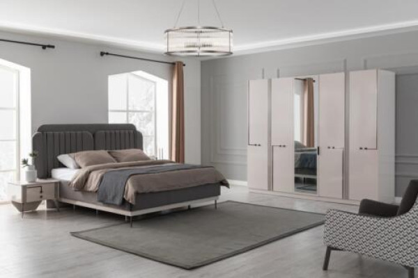 Modern Bedroom Set Double bed Bedside table Wardrobe Luxury