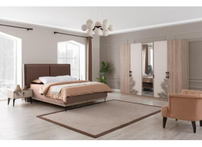 Brown Bedroom Stylish Double bed Bedside tables Wardrobe