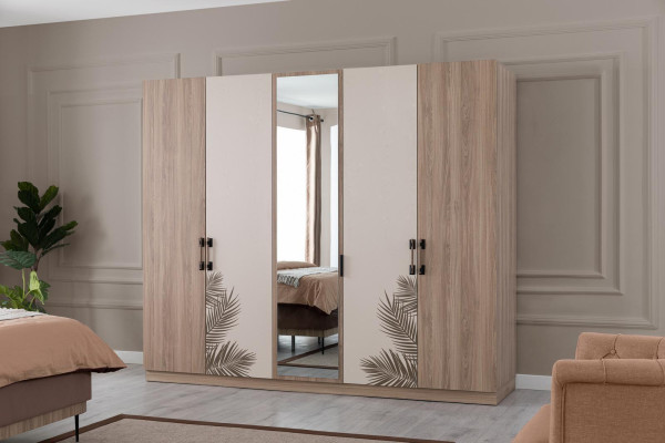 Brown Bedroom Stylish Double bed Bedside tables Wardrobe