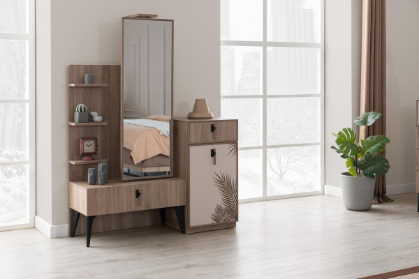 Brown Bedroom Set Designer Upholstered bed Wood Bedside tables Chest of drawers
