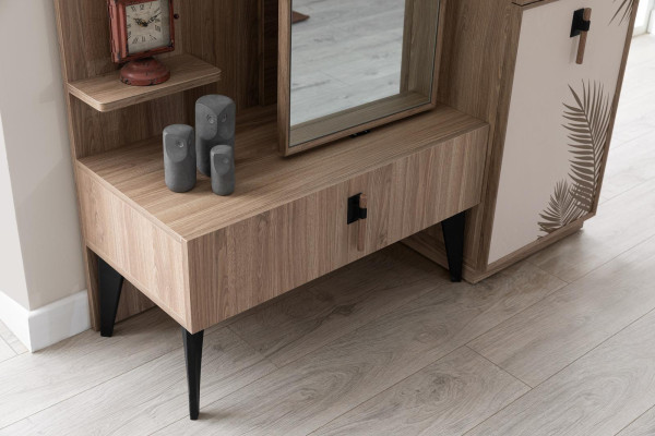 Brown Bedroom Set Designer Upholstered bed Wood Bedside tables Chest of drawers