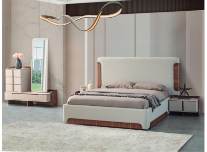 Stylish Beige Bedroom Furniture Upholstery Double bed Dressing table 5pcs