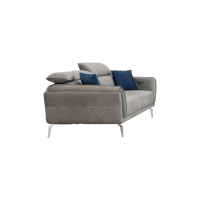 Designer Upholstery Couch Set Blue Gray Fabric Sofas Luxury 2x 3-Seater