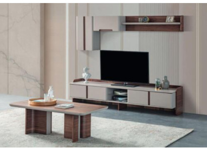 Stylish living room wall set designer TV lowboard wood coffee table