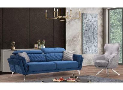 Exquisite Sofa set Blue three seater Designer Armchair Upholstery Furniture