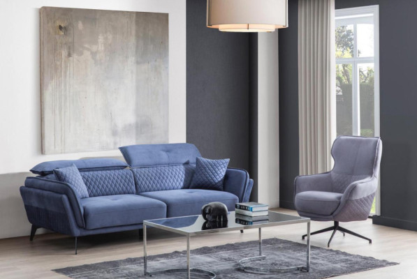 Exquisite Sofa set Blue three seater Designer Armchair Upholstery Furniture