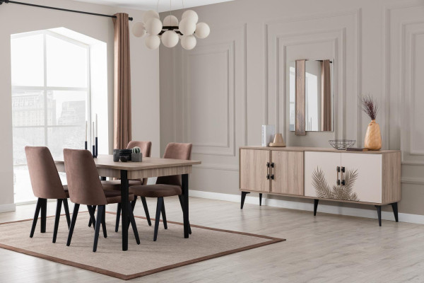 Brown Dining room Suite Luxury Dining table 4x Chairs Sideboard Mirror