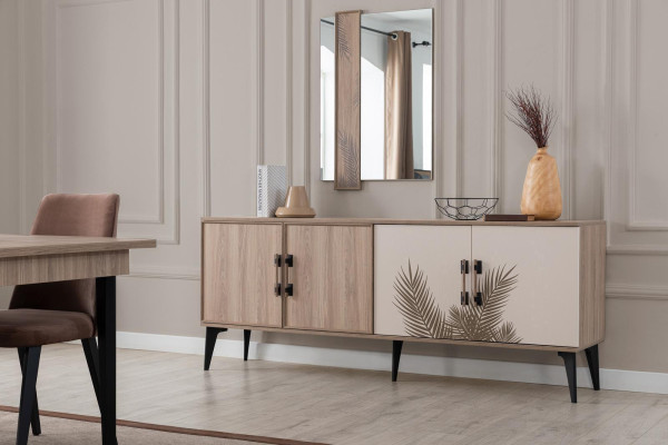 Brown Dining room Suite Luxury Dining table 4x Chairs Sideboard Mirror
