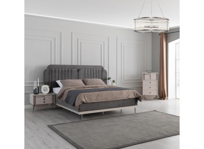 Bedroom Modern Set Gray Double bed 2x Design Bedside tables 3pcs