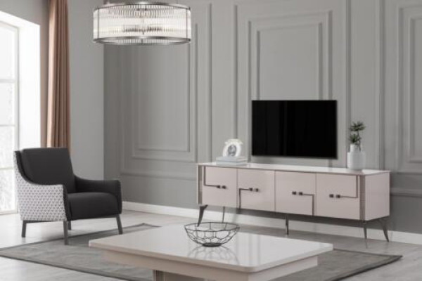 Beige TV Wardrobe Designer Coffee table Luxury Living room Furniture Wood 2-piece