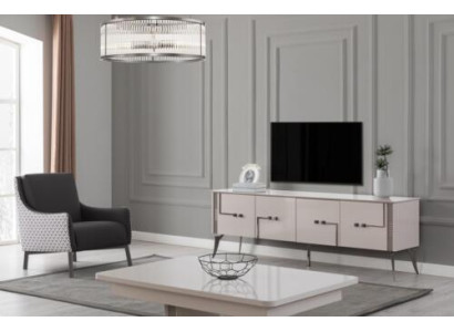 Beige TV Wardrobe Designer Coffee table Luxury Living room Furniture Wood 2-piece