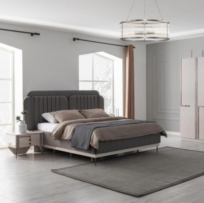 Gray Double bed Modern Bedroom Furniture Luxury Beds Wooden Frame