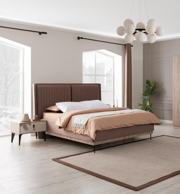 Brown Double bed Designer Bedroom Furniture Upholstery Luxury Beds