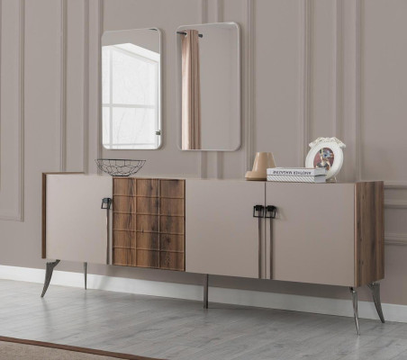 Modern Beige Suite Luxury Sideboard 2x Mirror Wooden Furniture Sideboard