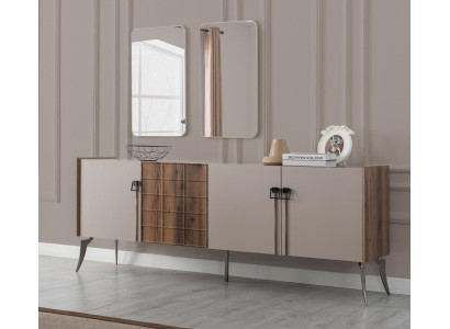 Modern Beige Suite Luxury Sideboard 2x Mirror Wooden Furniture Sideboard