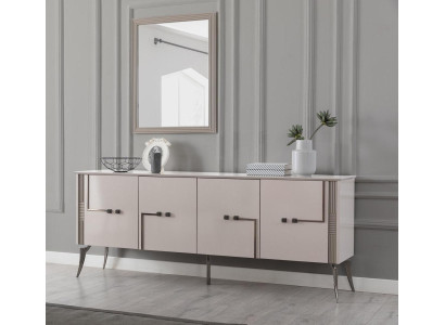Modern dining room set designer sideboard 4-door luxury mirror 2-piece