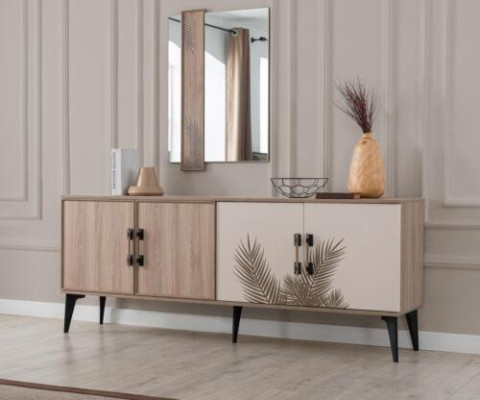 Modern Dining room Set Luxury Sideboard Rectangular Mirror Luxury 2-piece