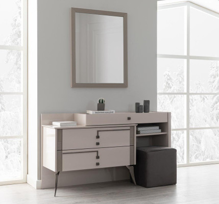Beige Bedroom Set Designer Dressing table Mirror and Stool 3pcs