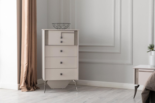 Living room White Chest of drawers 4x drawers Wooden chest of drawers Wooden cabinet Furniture