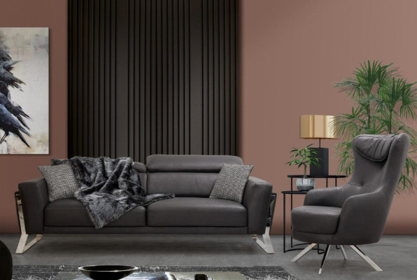 Black Leather Armchair Wing Chair Living room Luxurious Single Seater Furniture