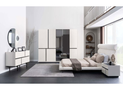 White Bedroom Set Double bed Wardrobe 2x Bedside tables Mirror