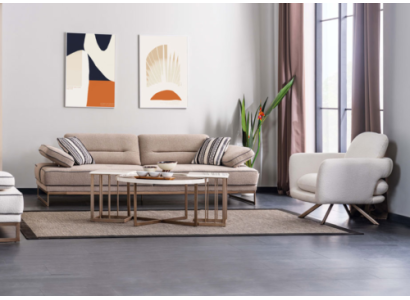 Modern Living room Set 3-Seater Armchair Coffee table 2x Side tables