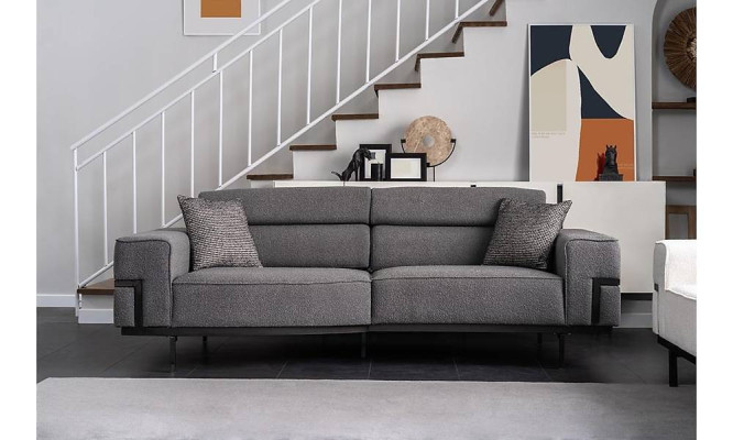 Gray and White Upholstery Suite Living room 3-Seater Armchair Wood Coffee table