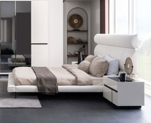 Bedroom White Suite Modern Double bed 2x Wood Night Consoles