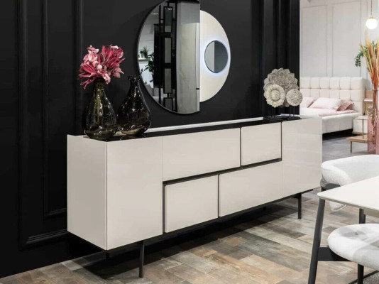 White-Black Dining room Sideboard Mirror Luxury Wall Chest of Drawers 2-piece set