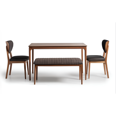 Dining set Wood Dining room Dining table Chairs 6pcs Brown Dining Stool Fabric