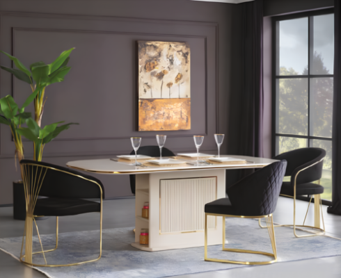 Complete e Dining room Luxury Dining set Dining table Chairs 5-piece beige dining area