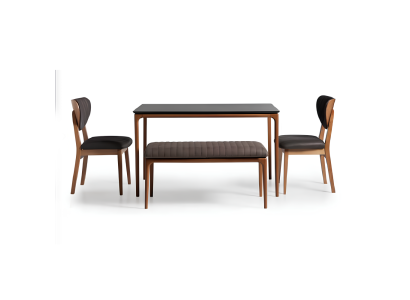 Suite Dining room Dining table Wood Chairs 4pcs Brown Dining Stool Fabric