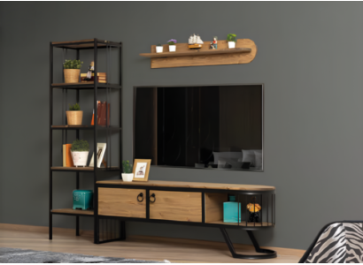 Living room TV stand Bookshelf TV cabinet Lowboard Wood Brown Set 3 pieces