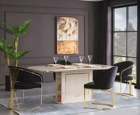 Upholstered chair Dining room chair Wooden chair Kitchen chair Black Modern Gold
