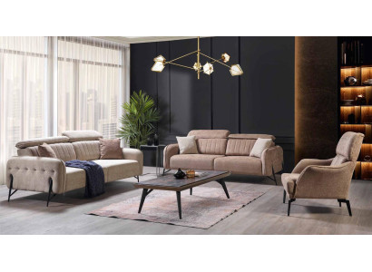 Beige Living room Set Luxurious 3x Sofas Stylish Upholstery Armchair 3pcs