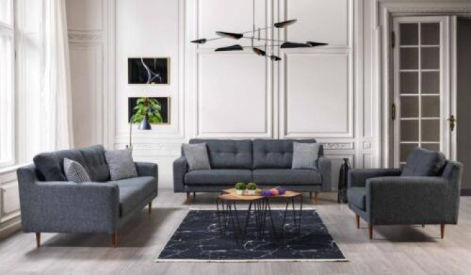 Gray Living room Set Luxurious 2x Textile Sofas Designer Upholstery Armchair