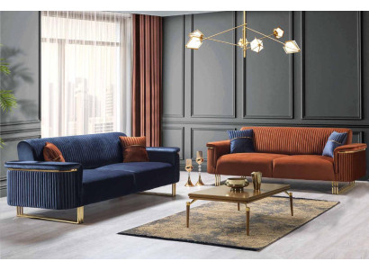 Blue-Oranges Living room Sofa Set Designer Fabric Sofas Modern Furniture 2-piece
