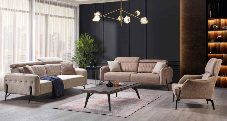 Designer Beige Living room Seating Set 2x Sofas 2x Armchair Luxury Furniture