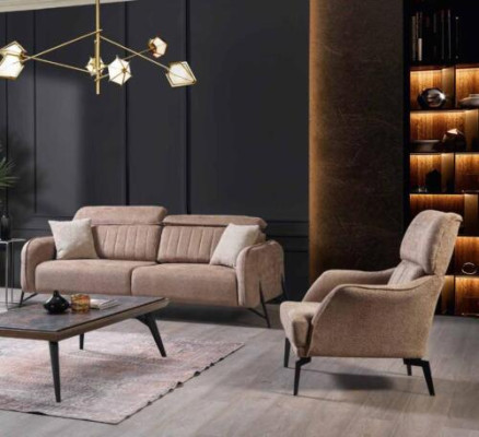 Beige Living room Fabric Sofa Luxurious Armchair 3-Seater Single-seater 2-piece