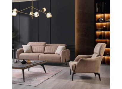 Beige Living room Fabric Sofa Luxurious Armchair 3-Seater Single-seater 2-piece